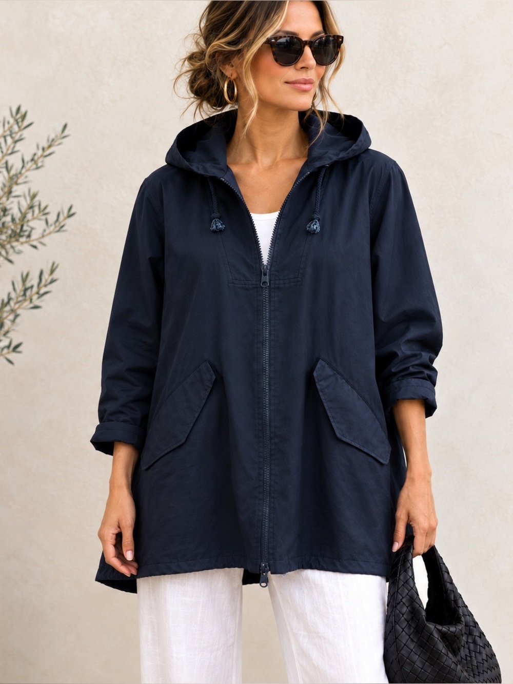 Labo.Art Women Sz S (sz 1) Navy Hooded Jacket Italy Oversized Lagenlook Cotton